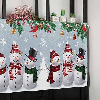 Christmas Kitchen Curtains Valances for Windows Snowman Cardinal Rod Pocket Window Treatment for Kitchen/Living Room/Bedroom/Bathroom,42" X 18" -1 Panel, Bluish Grey Winter Holiday