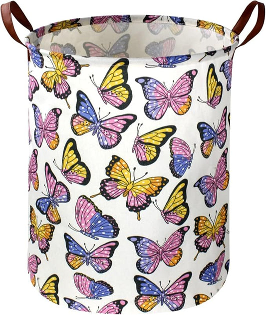 Kids Laundry Hamper,Girls Hamper, Butterfly Laundry Basket,Collapsible Baby Storage Baskets for Girls Room Decor,Nursery Hamper,Bedroom,Toy Organizer, Gift (Butterfly) …