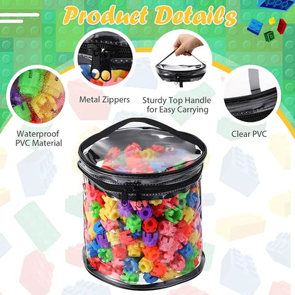 3 Packs Toy Storage Bags Transparent Clear PVC Storage Organizer with Zippered, Kids Waterproof Toy Bags for Board Games, Building Blocks, Puzzles and Small Toys (Black)