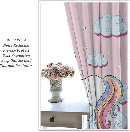 Unicorn Curtain for Kids Bedroom,Pink Cartoon Rainbow Darkening Curtains Decor Sliding Curtains Decorative Curtains for Girls Boys Baby Room,Living Room Decoration 84x84inch