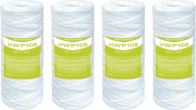 5 Micron Whole House Water Filter Cartridge, String Wound Sediment Filters for Well Water, Replacement for 84637, WPX5BB97P, WP10BB97P, 355215-45 - 10" x 4.5" Cartridges - Pack of 4