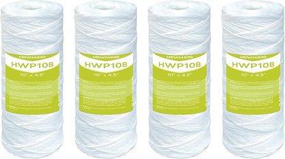 5 Micron Whole House Water Filter Cartridge, String Wound Sediment Filters for Well Water, Replacement for 84637, WPX5BB97P, WP10BB97P, 355215-45 - 10" x 4.5" Cartridges - Pack of 4