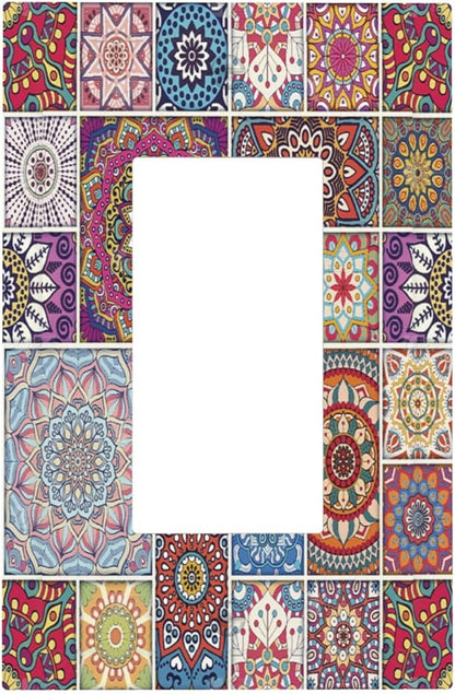 Morocco Talavera Mexican Tiles Printed Colroful Mandala 1 Gang Rocker Light Switch Covers Single Decora Outlet Wall Plate Decorative Switchplate Faceplate GFCI for Kitchen Bathroom Bedroom Decor