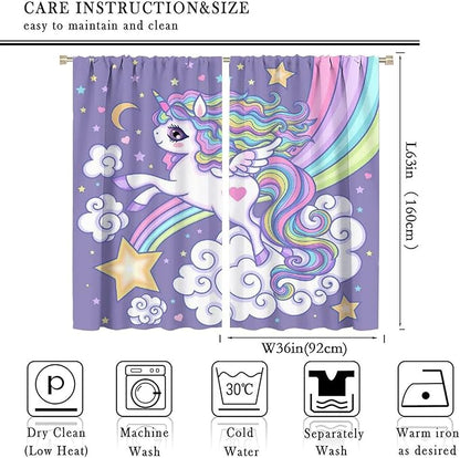 Kids Unicorn Curtains Purple Cartoon Rainbow Cartoon Room Blackout Curtains Boys Girls Baby Room Decor Curtains Living Room Decor 72x63 Inch 2 Panels