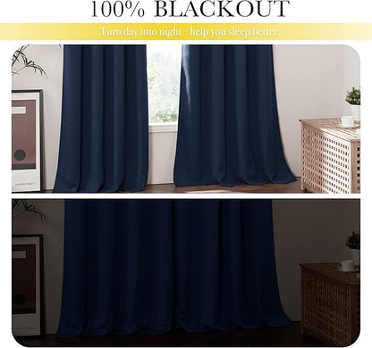 NICETOWN Complete 100% Blackout Curtain Set, Thermal Insulated & Energy Efficiency Window Draperies for Guest Room, Full Shading Panels for Shift Worker and Light Sleepers, Navy Blue, 42W x 84L, 2 Pcs