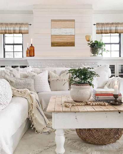 Farmhouse Kitchen Curtains Summer Fall Valances for Windows ,Brown Beach Fall Rod Pocket Country Window Treatment for Kitchen/Living Room/Bedroom/ Bathroom,42" X 18" -1 Panel, Rustic Barn Wood Texture