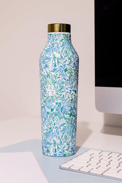 Lilly Pulitzer Stainless Steel Water Bottle, 18 Oz Metal Water Bottle, Pink Double Wall Insulated Tumbler with Lid, Dandy Lions