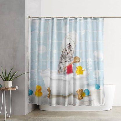 AILONEN 3D Bathtub Cat Shower Curtain for Kids 36" W*72" H Kawaii Shower Cat Shower Curtain,Polyester Waterproof Fabric Decor for Bathroom Bathtub Panels