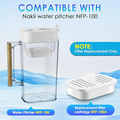 5 Pack Water Pitcher Dispenser Filter Replacement, Compatible with Nakii Filter Pitcher NFP-100, Reduces Chlorine, Sediment, Color and Odor, Replacement Filters for Pitcher