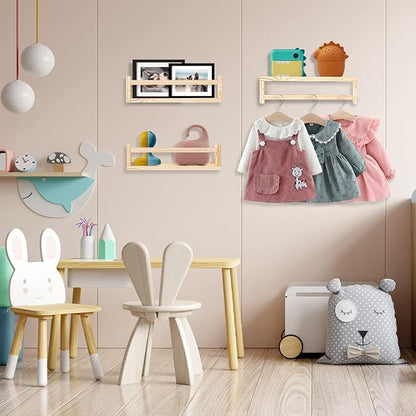Nursery Floating Shelves for Kids Room, Set of 3 Wall Book Shelves for Kitchen Living Room, Book Shelf Wall Mounted for Baby Kids Bedoom Bathroom (nature, 16inch set 3)