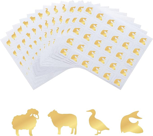 OLYCRAFT 2400pcs 4 Styles Gold Meal Stickers 0.5 Inch Food Choice Sticker Sheep/Cow/Duck/Fish Wedding Meal Indicator Stickers Kitchen Stickers Meal Stickers for Place Card Wedding Party Supplies