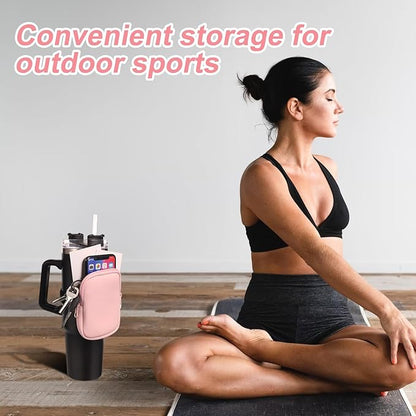 2pcs Water Bottle Pouch for Stanley, Zipper Pouch for Stanley Cup Adjustable Gym Bottle Pouch Pink & Green Multifunctional Water Bottle Pouch for Tumblers Quencher Adventure 40oz&IceFlow 20oz 30oz