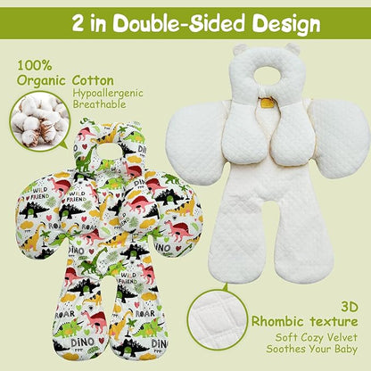 Baby Toddler Stroller Pillow for Newborn, Infant Car Seat Insert Carseat Sleeping Cushion, 2-in-1 Body Ultra-Soft Comfort Support