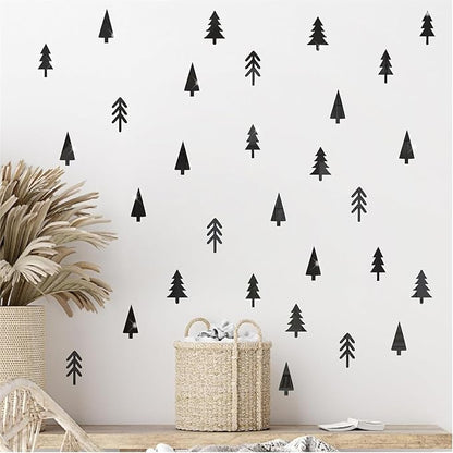 Pine Tree Wall Stickers 3D Acrylic Mirror Wall Stickers Decor Black Small Tree Wall Decals Peel and Stick Pine Tree Art Decals Acrylic Wall Stickers for Nursery Kids Bedroom Decor