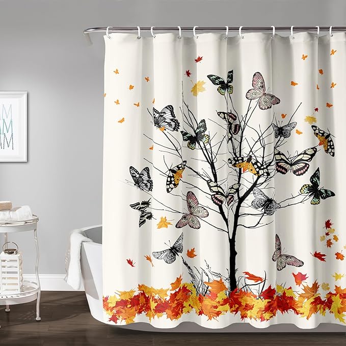 AILONEN Butterfly Shower Curtain,Vintage Colorful Butterflies Art Bath Curtain Minimalist Bathroom Curtain 72" W*96" H Polyester Waterproof Bathroom Curtain with 12 Hooks