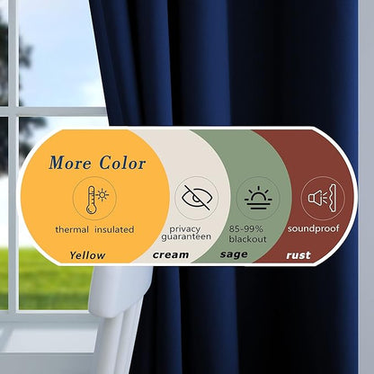 72 Inch Length Navy Blue Curtains for Bedroom 2 Panels Kids Blackout Thermal Insulated Grommet Drapes for Living Room Toddler Boys Decor 72 Inches Long