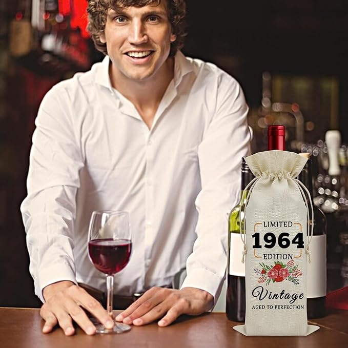 60th Birthday Gifts for Women Born in 1964 Wine Bag 60 Year Old Birthday Gifts for Men Gag Gifts for Someone Turning 60 Wine Bottle Storage Bag Birthday Presents for Mom Dad