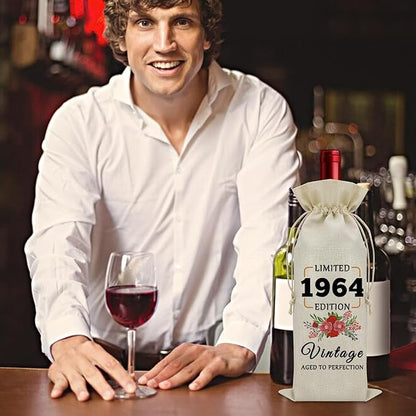 60th Birthday Gifts for Women Born in 1964 Wine Bag 60 Year Old Birthday Gifts for Men Gag Gifts for Someone Turning 60 Wine Bottle Storage Bag Birthday Presents for Mom Dad