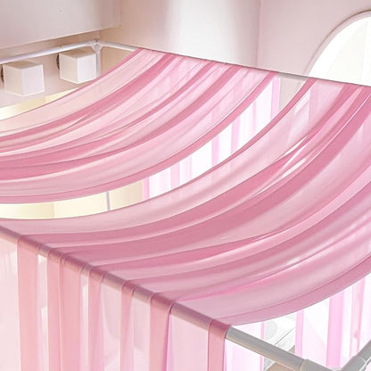 AIKASY Pink Bed Canopy Scarf for Twin - Luxury Sheer Canopy Bed Curtains with Light - Suitable for Four-Poster Bed, Metal Bed Frame, Wood Bed Frame -2pic