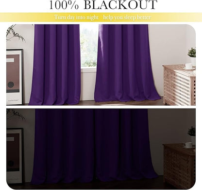 NICETOWN Purple Truly Blackout Drapes for Living Room, Heavy-Duty Full Light Shading Curtains with Same Color Liner Backing for Villa/Hall/Dorm Window（Royal Purple, 2 PCs, 52 inches W x 95 inches L