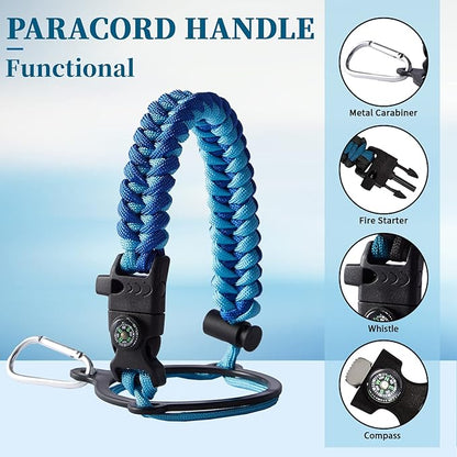 32oz/40oz/64oz Insulated Water Bottles - Vacuum Triple Walled Cold-48H Hot-24H, Water Bottle w/Straw & Chug Lid, Paracord Handle, Bottle Carrier, Stainless Steel Water Flask Mug for Sport Gym Yoga