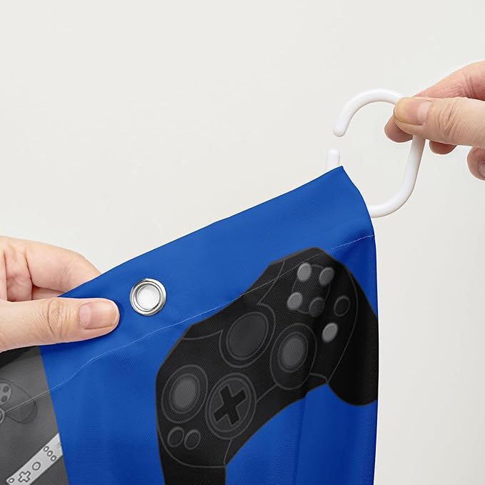 AILONEN Gamepad Shower Curtain,Navy Blue Ball Sports Bathroom Shower Curtain Sets for Boys Kids Teens, 48" W*72" H Gaming Gamer Theme Shower Curtain for Bathroom