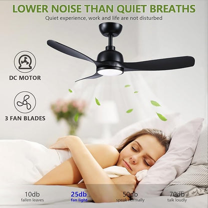 42 Inch Black Ceiling Fan with Light, Remote Control, 3 Color Changing, Dimmable, Reverse Function, Quiet, 6 Speed, Ideal for Living Room, Bedroom, Balcony