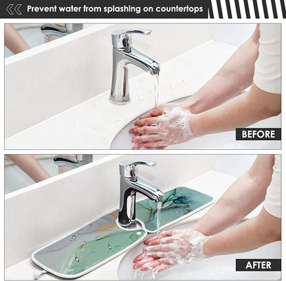 Marble Turquoise Green Faucet Water Catcher Mat 2 Pack Tie Dye Gray Purple Drying Mat Absorbent Bathroom Faucet Handle Drip Catcher Tray Bar RV Kitchen Sink Splash Guard 14x5 Inches