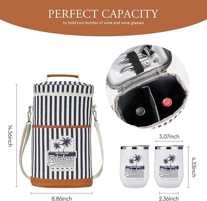 AW BRIDAL Personalized Gifts for Women Funny Birthday Gifts for Sister Mother's Day Gifts - Not A Day Over Fabulous Wine Cooler Bag with Tumblers