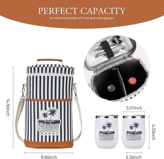 AW BRIDAL Personalized Gifts for Women Funny Birthday Gifts for Sister Mother's Day Gifts - Not A Day Over Fabulous Wine Cooler Bag with Tumblers