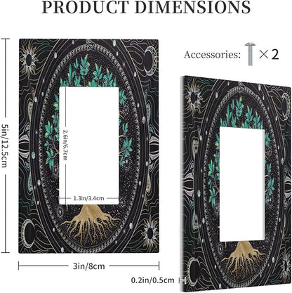 Tree of Life Blackground 1 Gang Rocker Light Switch Plate Hippie Sun Moon Star Single Decora Outlet Wall Plate Cover Faceplate Decorative Switchplate GFCI for Bathroom Bedroom Living Room Decorate