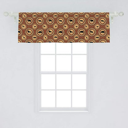 Ambesonne Savannah Window Valance, Medallion Pattern of Monkey Giraffe Lion African Inspired Ethnic Design, Curtain Valance for Kitchen Bedroom Decor with Rod Pocket, 54" X 18", Mustard and Brown