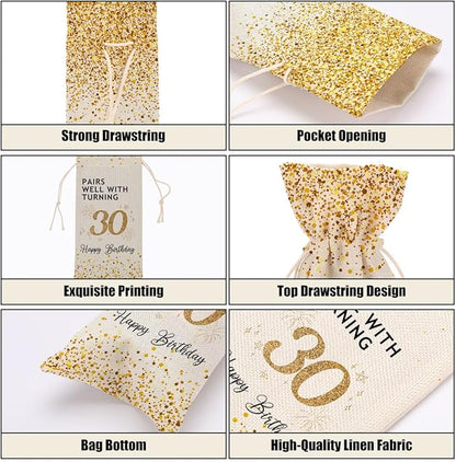 30th Birthday Wine Bag 30th Birthday Decorations for Her 30 Year Old Birthday Gifts for Women Men Coworkers Lady Friend Him Her Bestie Anniversary Wine Bags