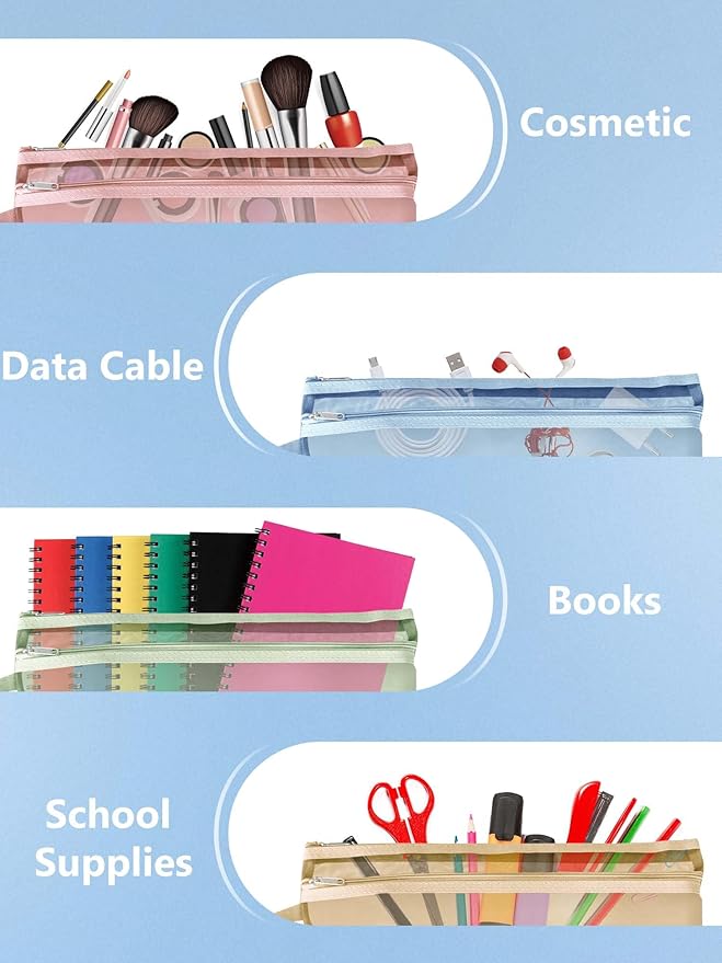 A5-2Layers 10 Pack Colored Mesh Zipper Pouch Bags, Double-Layer Nylon Puzzle Building Block Sets Toy Storage & Organization, Breathable See Through Zipper Pouch