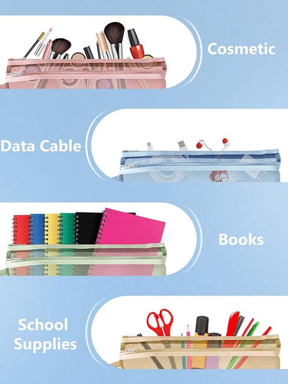 A5-2Layers 10 Pack Colored Mesh Zipper Pouch Bags, Double-Layer Nylon Puzzle Building Block Sets Toy Storage & Organization, Breathable See Through Zipper Pouch