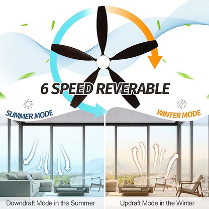 60" Ceiling Fan with Light and Remote,Reversible DC Motor,6Speed,Modern Natural Wood Ceiling Fan with Dimmable LED for Outdoor Patios Bedroom Living Room,Grey Walnut and Brass