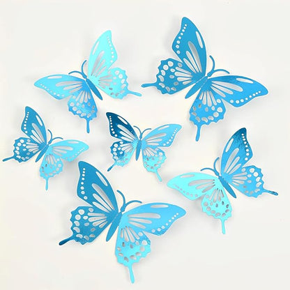 72Pcs 3D Butterfly Wall Decor 3 Sizes 3 Styles, Butterfly Decorations Party Birthday Cake Decoration, Removable Butterfly Wall Stickers for Kids Nursery Wedding Bedroom Room Decor(Blue)