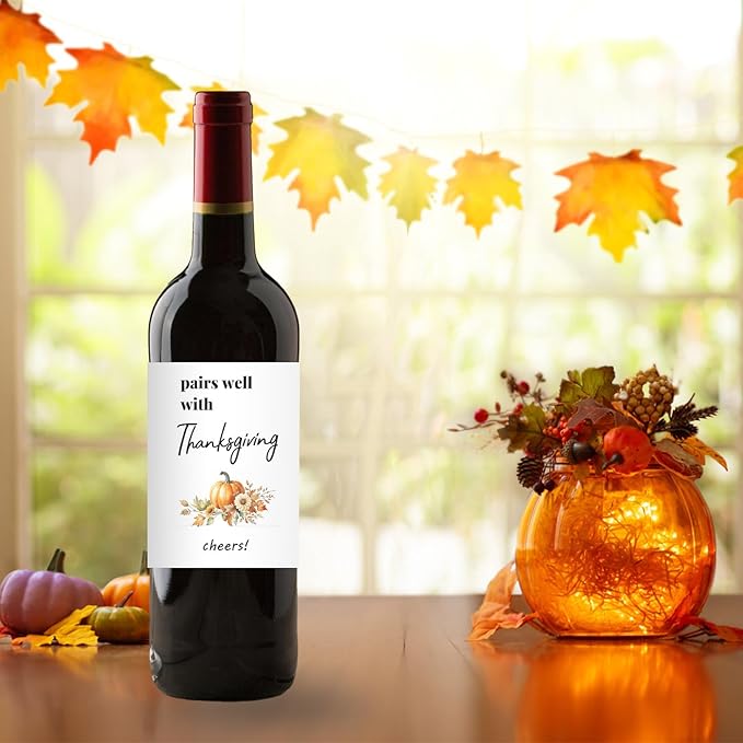 24Pcs Thanksgiving Wine Label Cheers Thanksgiving Wine Label Holiday Gift Champagne Label Wine bottle label Thanksgiving Gift Funny Gift