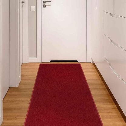 Machine Washable Modern Solid Design Non-Slip Rubberback 2x12 Traditional Runner Rug for Hallway, Kitchen, Bedroom, Living Room, 1'10" x 12', Red