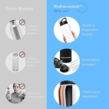 Insulated Stainless Steel Metal Water Bottle with Straw Lid - Vacuum Insulated Water Bottles, Keeps Hot and Cold - Sports Canteen Bottle