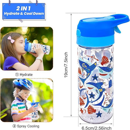 Kids Water Bottle with Spray Mist, 420ml Portable Kids Spray Drinking Bottle for Boys Girls School Cool Down and Hydrate