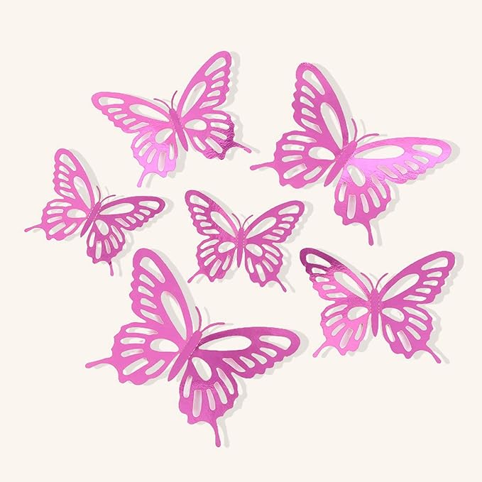 72Pcs 3D Butterfly Wall Decor 3 Sizes 3 Styles, Butterfly Decorations Party Birthday Cake Decoration, Removable Butterfly Wall Stickers for Kids Nursery Wedding Bedroom Room Decor(Pink)