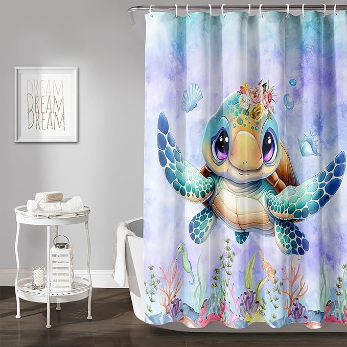AILONEN Sea Turtle Shower Curtain for Kids Boys Girls,Cute Turtle Kids Bath Curtain Ocean Animal Tie Dye Shower Curtain 36" W*72" H Women Bathroom Curtain Polyester Waterproof Curtain with 12 Hooks
