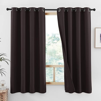 NICETOWN Truly Blackout Curtains 54 inches Length, 2 Thick Layers Completely Blackout Window Treatment Thermal Insulated Lined Drapes for Basement Window (Brown, 1 Pair, 52 inches Width Each Panel)