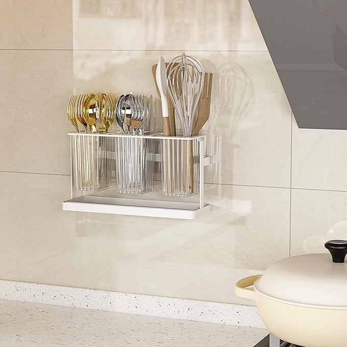 bukfen Utensil Holder Kitchen Utensil Holder for Countertop, 11.42"x3.74"x6.3"-Large Cooking Utensil Crocks for Kitchen Counter Modern Utensil Organizer for Spatula Cooking Utensil Organizer,White