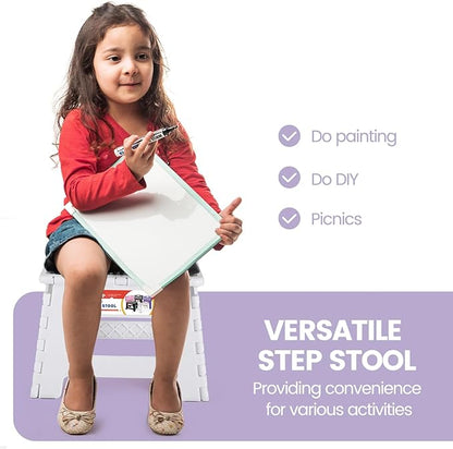 ACSTEP 9 Inch Folding Step Stool 300 LB Capacity Non Slip Foot Stool with Handle Plastic Foldable Step Stools for Kids Stepping Stool for Bathroom Black Small Step Stool (1 PC White)