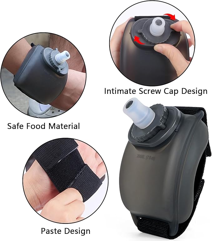 Wesoke Sports Wrist Band Water Bottle, 200ml Running Wrist Water Bottles, Soft Adjustable Gym Wristband Fitness Water Kettle Drinking Bottle for Cycling Climbing Hiking