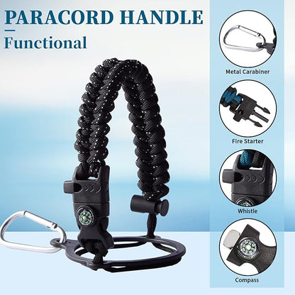 Water Bottle with Straw - 40 oz Stainless Steel Water Bottles, Big Water Jug Vacuum Insulated Waterbottle with Paracord Handle, Straw / Auto Spout Lid, Strap Sleeve, Metal Reusable Water Bottle Black