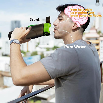 Air Water Bottle with Flavor Pods, 750ML Scent Water Cup with Flavor Pods Box，0% Sugar Fragrance Water Bottle Suitable for Outdoor Sports (Blackgreen+1pods)