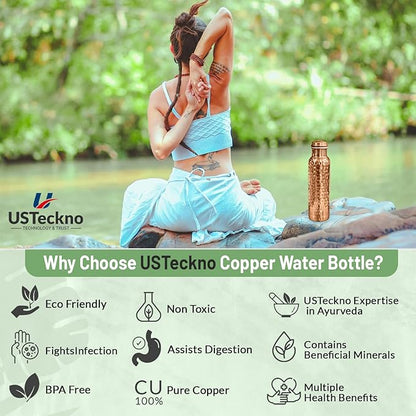 Copper Water Bottle - 34 Oz Extra Large Hammered Ayurvedic Copper Bottle for Travel,Yoga,Gym Lower Your Sugar Intake And Enjoy Health Benefits Immediately. Lab Tested (Hammered Finish)